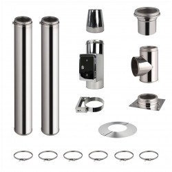 Kit conduit de cheminée 2 tuyaux double paroi isolés 100cm - Ø 130-150-180-200mm 