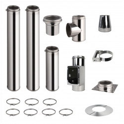 Kit conduit de cheminée 2 tuyaux double paroi isolés 100cm + 1 tuyau 50cm - Ø 130-150-180-200mm